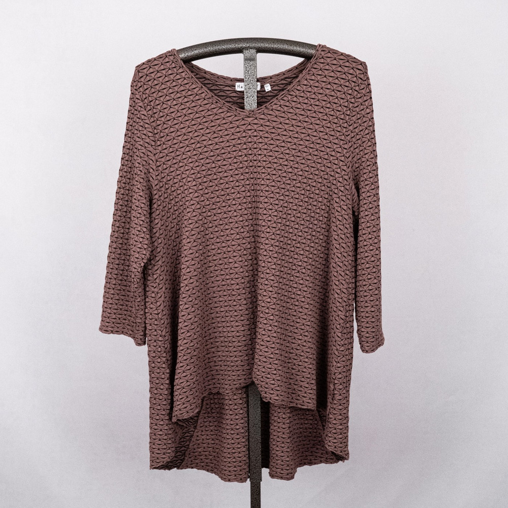 Habitat Women's Hi-Low Tunic Top XL Brown Black Textured Rayon Blend Lagenlook